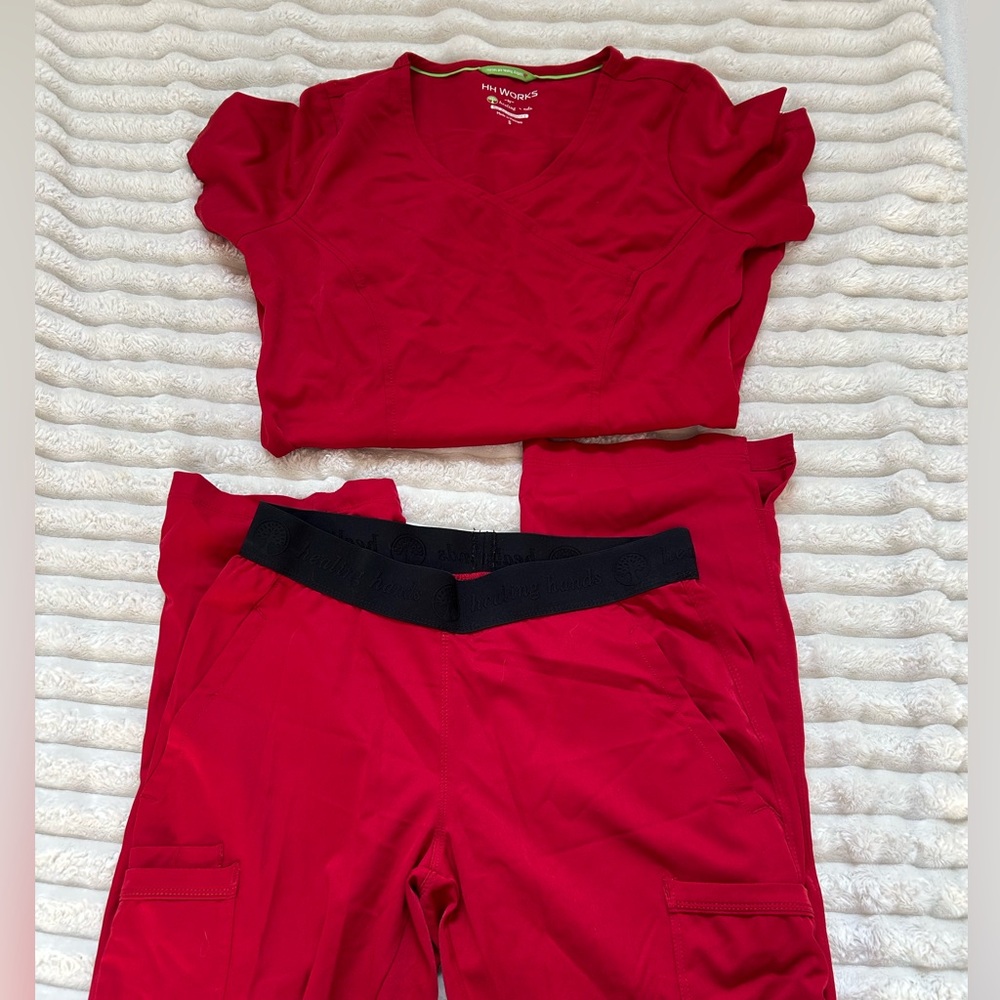 HH Works Red Scrub Top and Bottoms